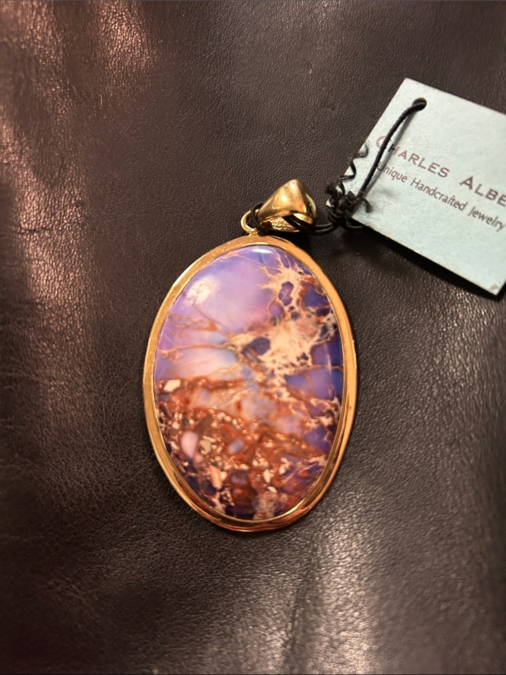 Charles Albert Purple and Gold Veined Jasper Oval Pendant